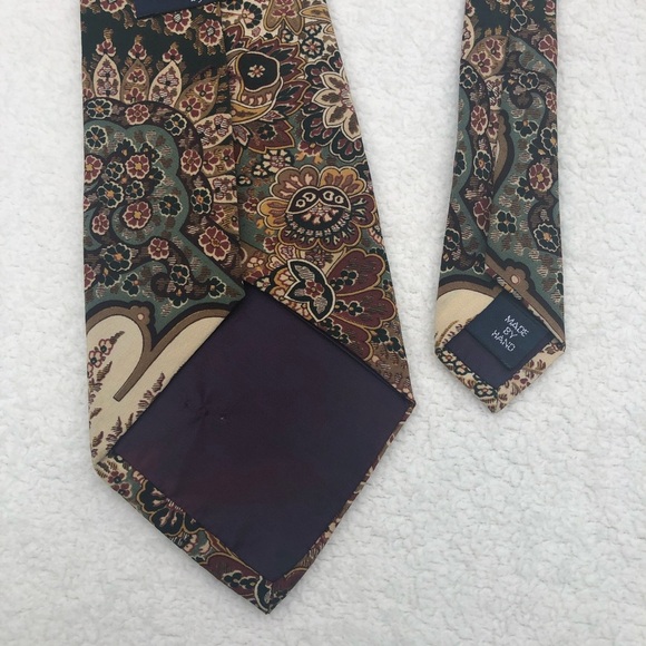 Polo Ralph Lauren Silk Botanical Floral Tie - Tan Cream Green Burgundy - USA - Picture 4 of 8